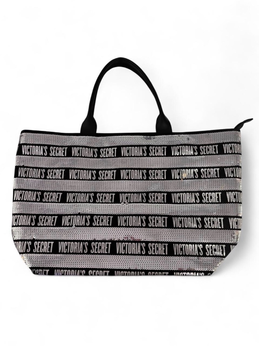 Victoria's Secret Black & White Logo Stripe Tote